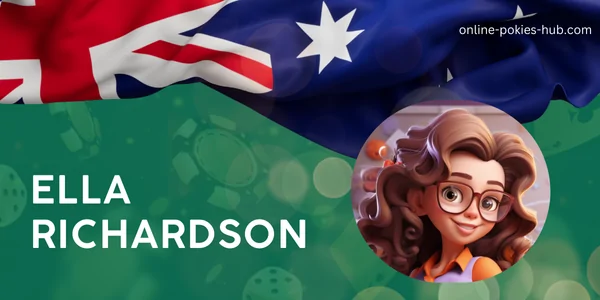 author ella richardson, australian flag, inscription on green playing chips and dice background