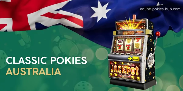 classic slot machine, australian flag, inscription on green playing chips and dice background