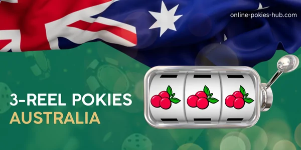 3-reel slot, australian flag, inscription on green playing chips and dice background