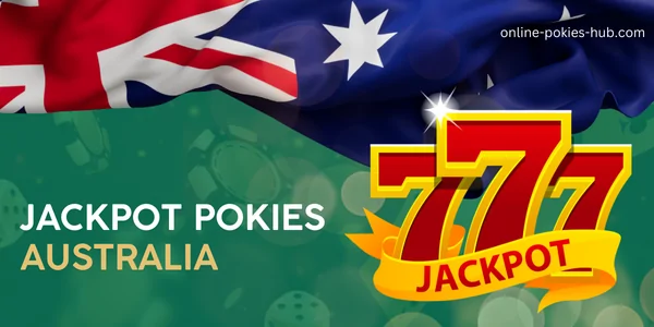 777 jackpot, australian flag, inscription on green playing chips and dice background