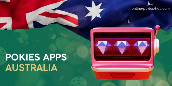 slot with diamonds, australian flag, inscription on green playing chips and dice background