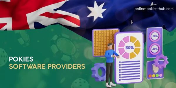 man with software and statistics, australian flag, inscription on green playing chips and dice background